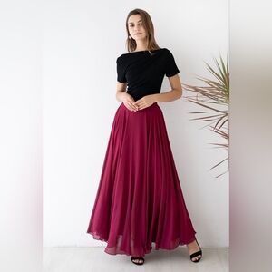 Chicwish Wine Red Maxi Skirt